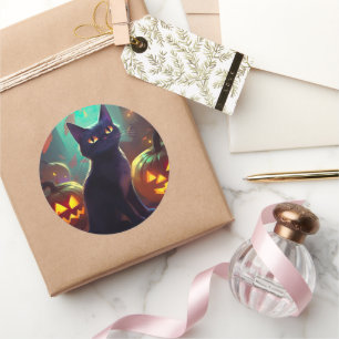 Adesivo Tuxedo Gato De Halloween Com Pumpkins Assustado
