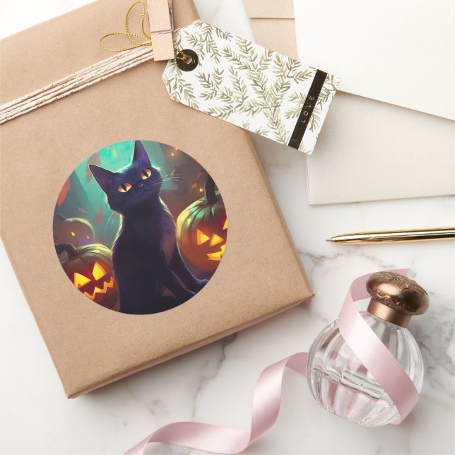 Adesivo Tuxedo Gato De Halloween Com Pumpkins Assustado (Presentear)