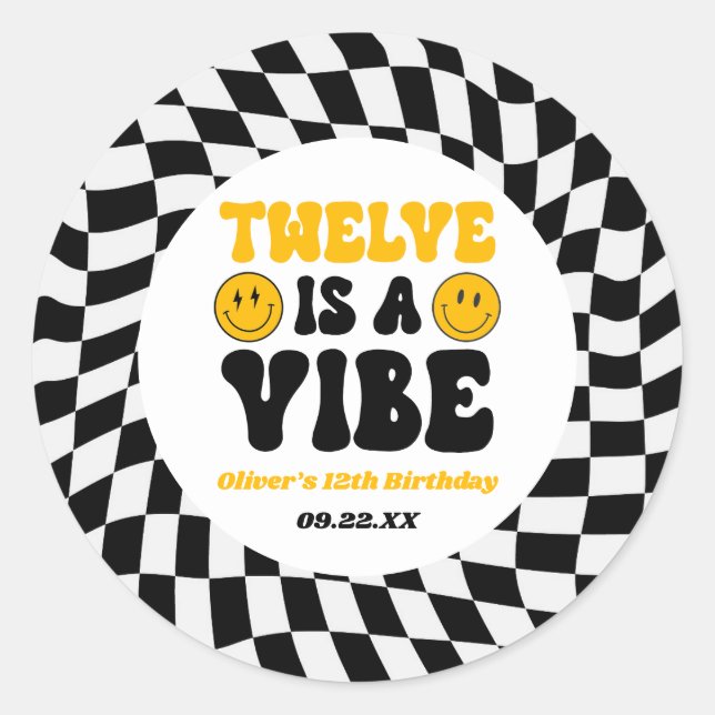 Adesivo Twelve Is A Vibe Retro 12th Birthday Party (Frente)