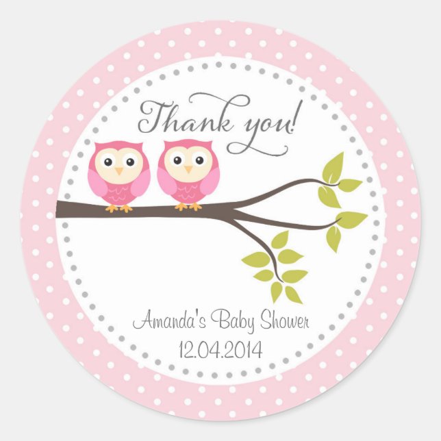 Adesivo Twin Baby Girls Owls Chá de fraldas Sticker (Frente)