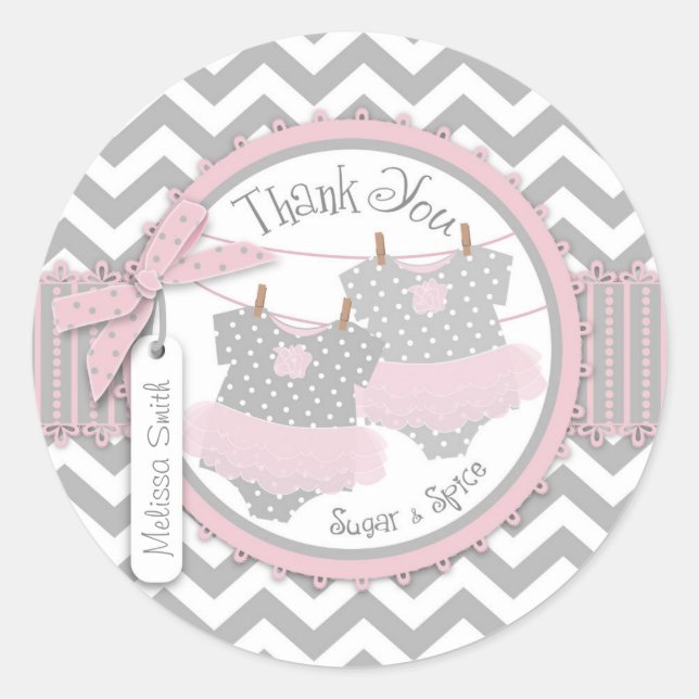 Adesivo Twin Girls Tutus Chevron Impressão Obrigado Rótulo (Frente)