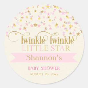 Adesivo Twinkle Little Star Chá de Bebê Rosa Dourado Creme