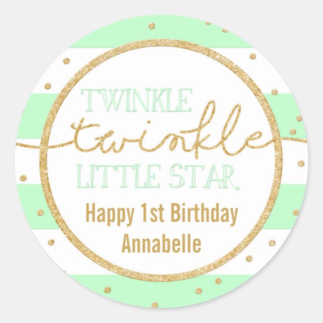 Adesivo Twinkle Mint e Dourado Apontador de Aniversário (Frente)