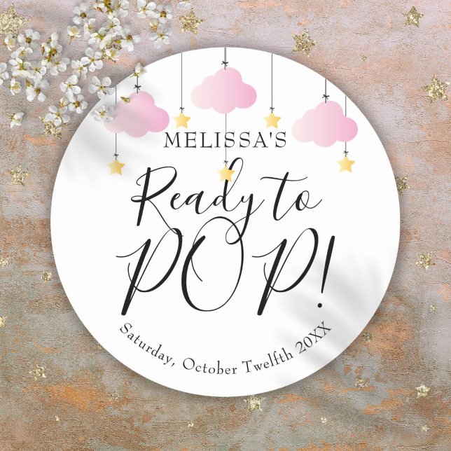 Adesivo Twinkle Pronta para POP Rosa Chá de fraldas (Twinkle Twinkle Ready to POP Pink Girl Baby Shower Classic Round Sticker)
