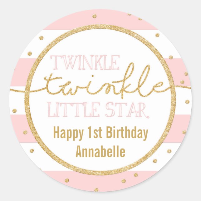 Adesivo Twinkle Twinkle Pink e Dourado Sticker de Aniversá (Frente)