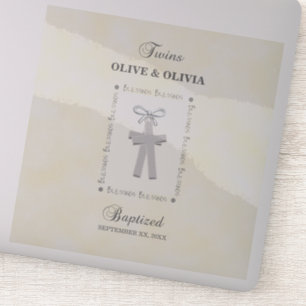 Adesivo Twins Batismo em Amarelo 2 Cruzes Personalizado