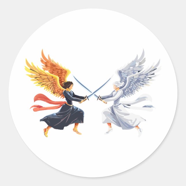 Adesivo Two Angel with large sword with open wings (Frente)