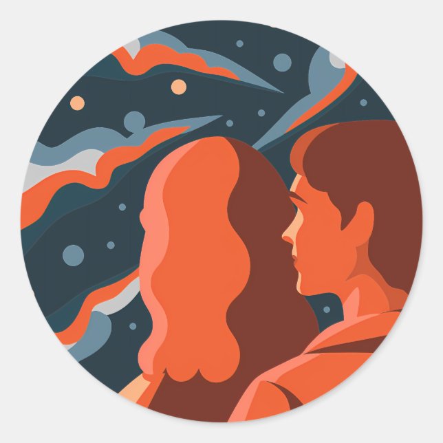 Adesivo Two Figures Contemplating an Abstract Cosmic Scene (Frente)