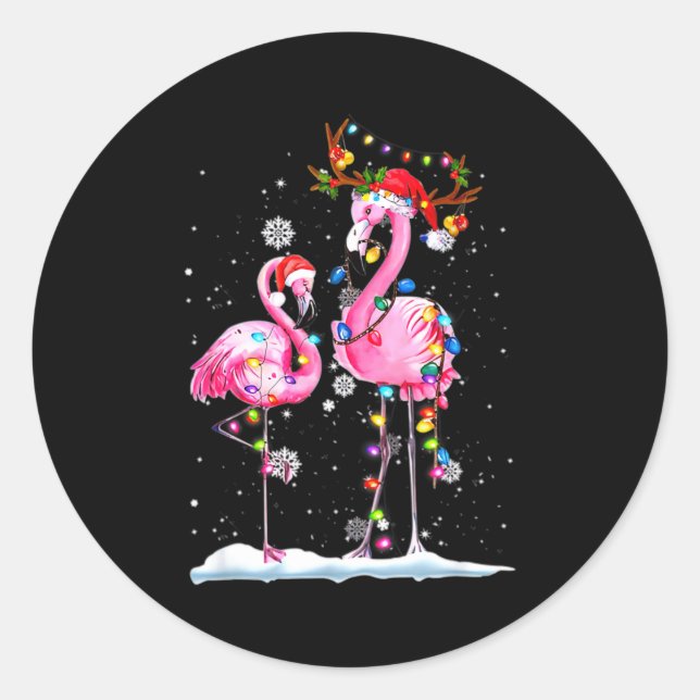 Adesivo Two Flamingo With Santa Hat And Lights Merry Chris (Frente)