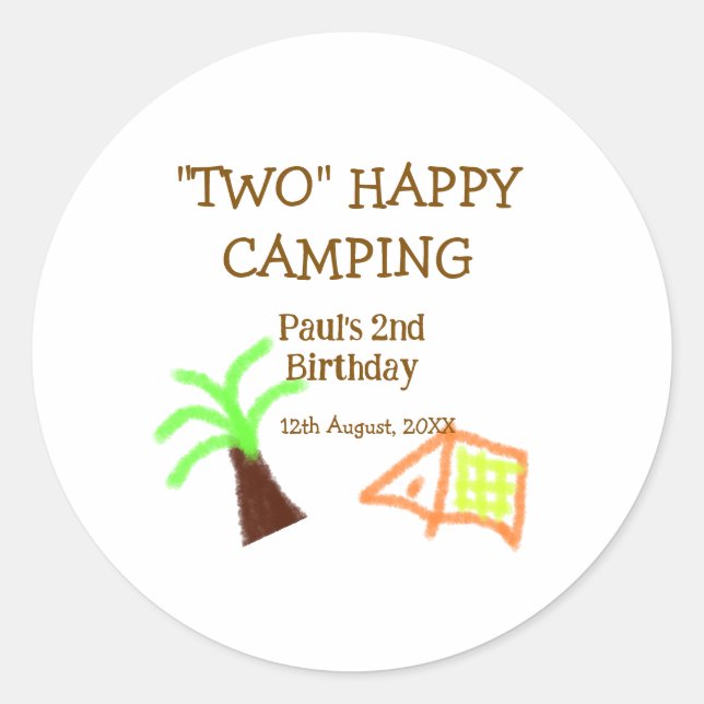 Adesivo Two happy camping 2nd birthday tree camp kids (Frente)