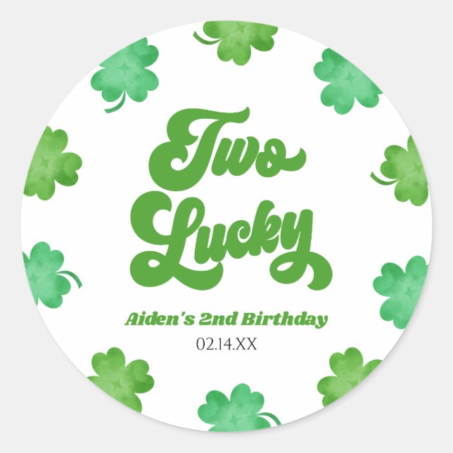 Adesivo Two Lucky Green Shamrock Clover 2nd Birthday Party (Frente)