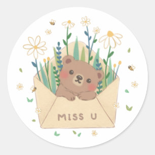 Adesivo U: Urso de Teddy e Flores no Envelope