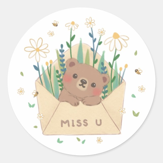 Adesivo U: Urso de Teddy e Flores no Envelope (Frente)