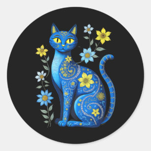 Adesivo Ucrânia Cat Floral Vintage Bandeira Ucraniana Vysh