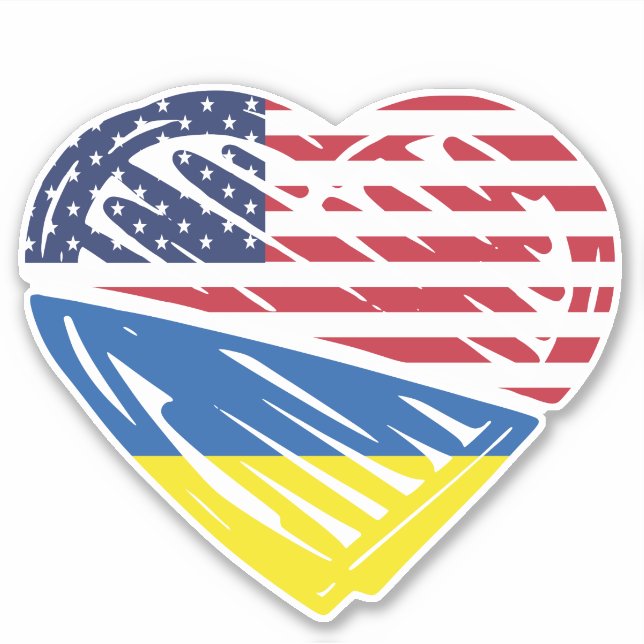 Adesivo Ucrânia EUA, América Flag Heart Solidariedade (Frente)