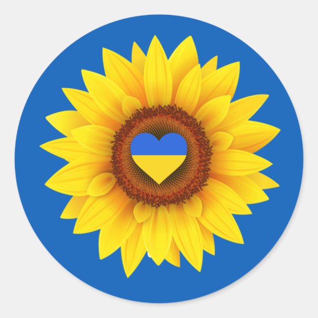 Adesivo Ucrânia Flag, Sunflower, & Heart (azul & amarelo)  (Frente)