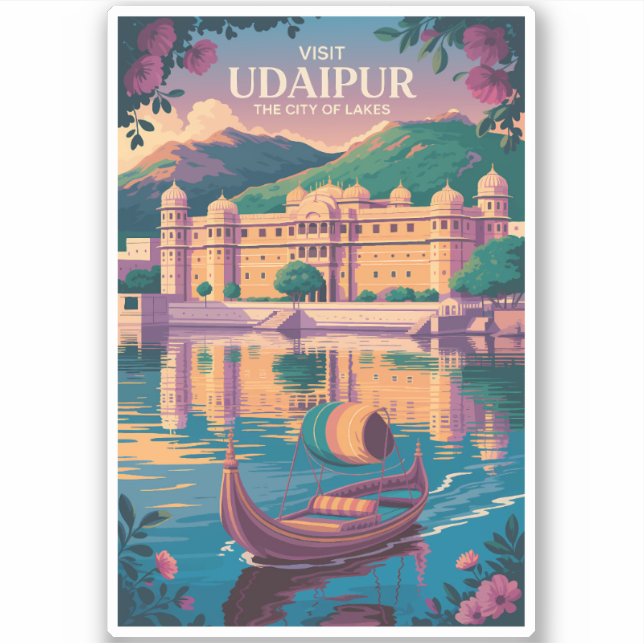 Adesivo Udaipur India Palace Ilustração Viagem Art (Frente)