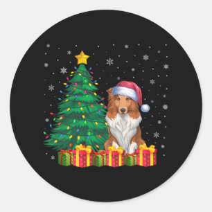 Adesivo Ugly Collie Santa Hat O Cachorro das Luzes de Nata