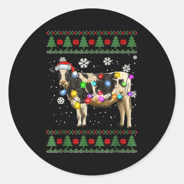 Adesivo Ugly Cow Christmas Sweater Santa Hat And Light Up  (Frente)