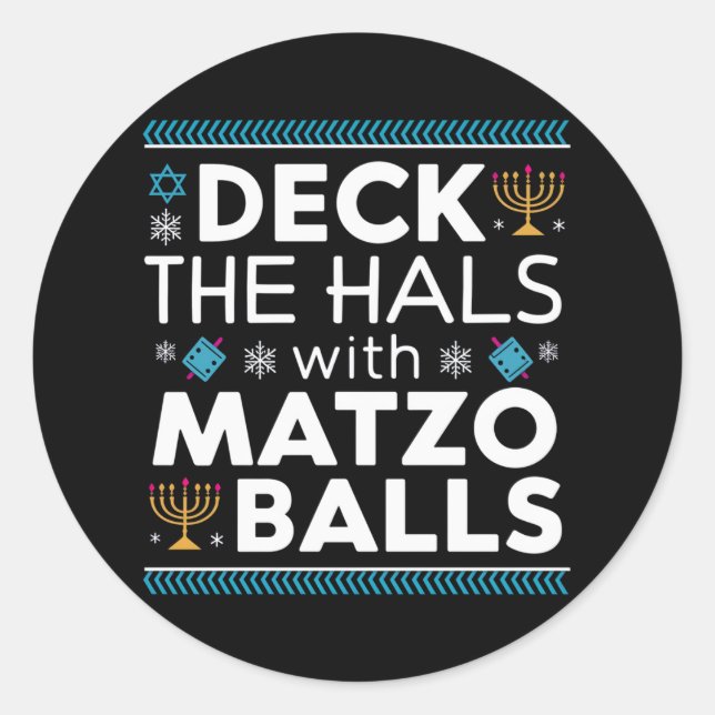 Adesivo Ugly Hanukkah Deck Hall Com Matzo Ball Chanukah (Frente)