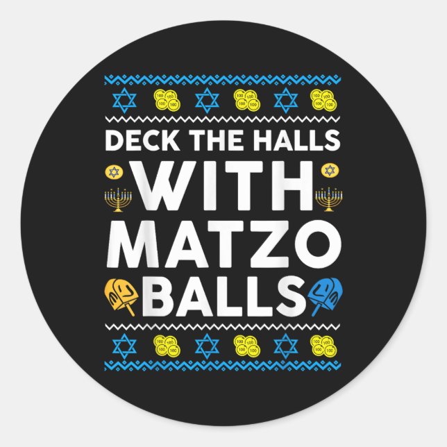 Adesivo Ugly Hanukkah Deck Hall Com Matzo Ball Chanukah J (Frente)