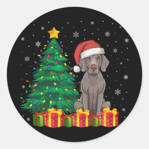 Adesivo Ugly Weimaraner Santa Hat Noite Luzes De Natal Log