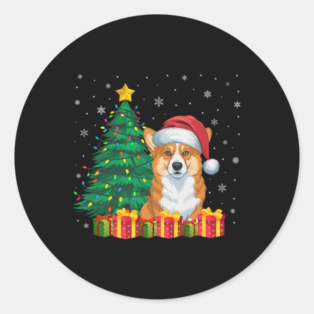 Adesivo Ugly Welsh Corgi Santa Hat, Luzes De Natal (Frente)