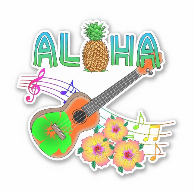 Adesivo Ukulele da música da ilha Aloha (Frente)