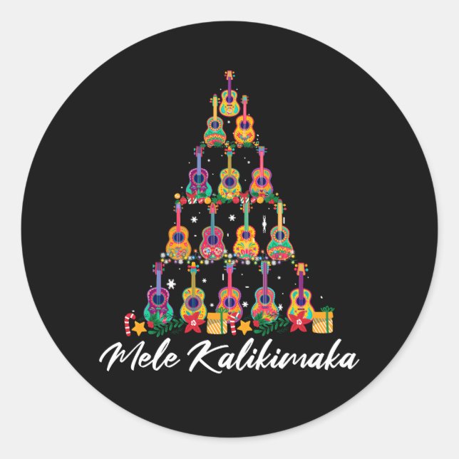 Adesivo Ukulele Hawaiian Mele Kalikimaka Ukulele Guitar Ch (Frente)