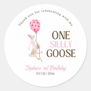 Adesivo Um Aniversário de Ganso Bobo, Menina 1º Aniversári