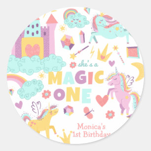 Adesivo Um aniversário de magia de unicórnio do Pastel Rai