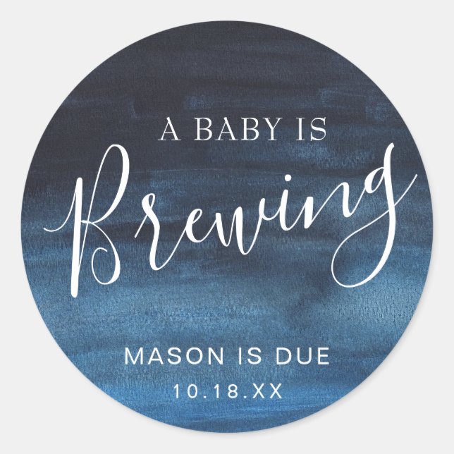 Adesivo Um Bebê Está Fazendo Marinho, Chá de fraldas Azul (Frente)