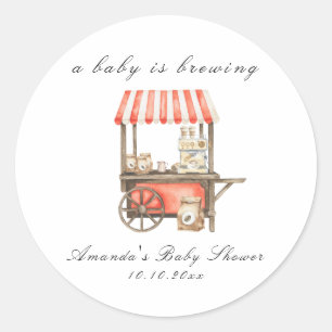 Adesivo Um Bebê Está Preparando Carrinho de Café Chá de Be