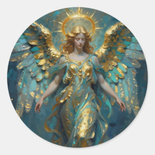 Adesivo Um Belo Anjo de Ouro e Turquesa