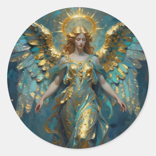 Adesivo Um Belo Anjo de Ouro e Turquesa (Frente)