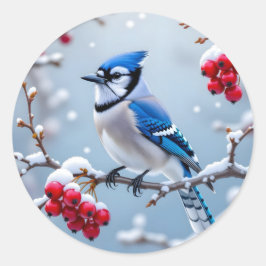 Adesivo Um belo azul-jay em um galho nevado de Natal