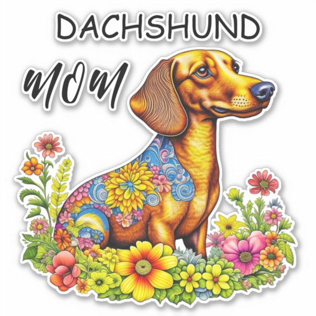 Adesivo Um belo cartoon AI Dachshund Mãe (Frente)