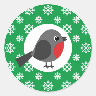 Adesivo Um belo desenho animado Robin com flocos de neve