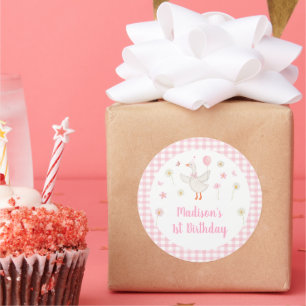 Adesivo Um Bobo ganso Primavera cor-de-rosa, primeiro aniv