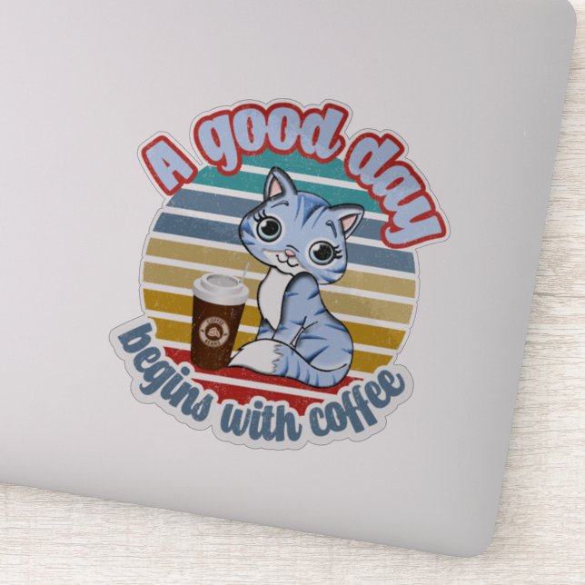 Adesivo Um Bom Dia Começa Com Café | Café Cat ama (Detalhe)