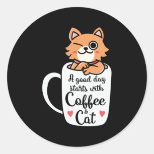 Adesivo Um bom dia começa com café e gato