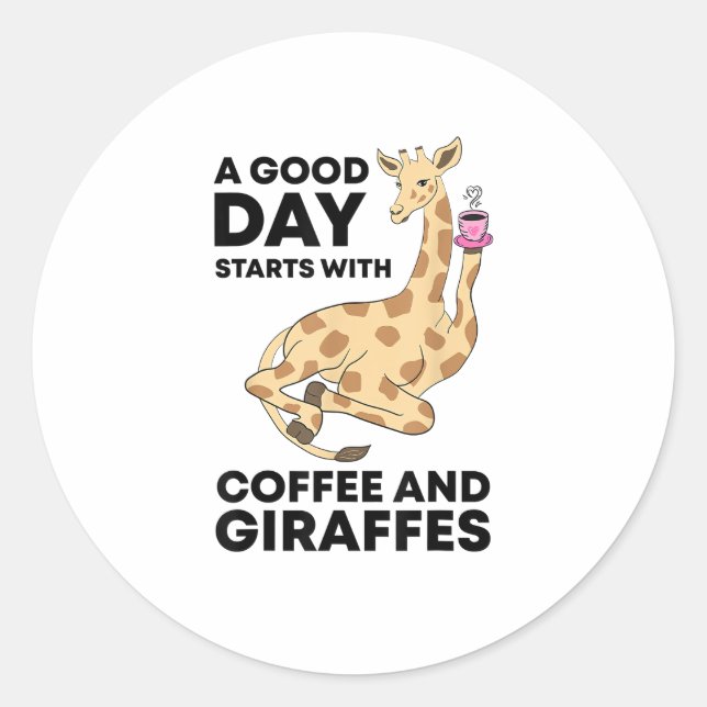 Adesivo Um Bom Dia Começa Com Café E Girafa Engraçado (Frente)