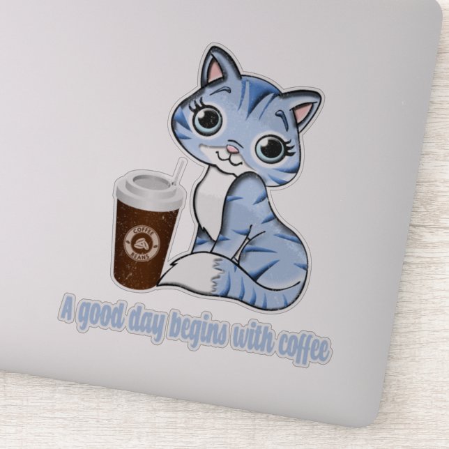 Adesivo Um Bom Dia Começa Com Café | Presente de amante de (Detalhe)