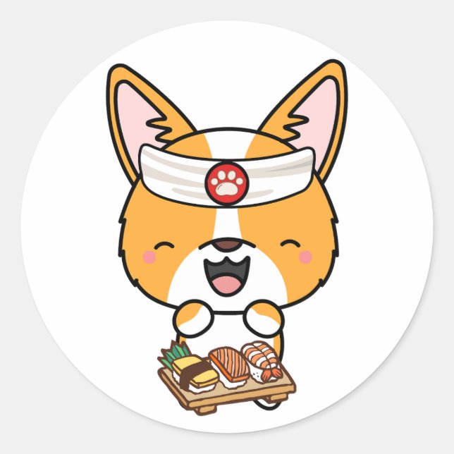 Adesivo Um cachorro engraçado é um chef de sushi (Frente)