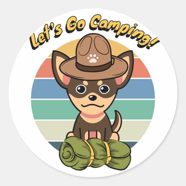 Adesivo Um cão engraçado quer ir acampar (Frente)