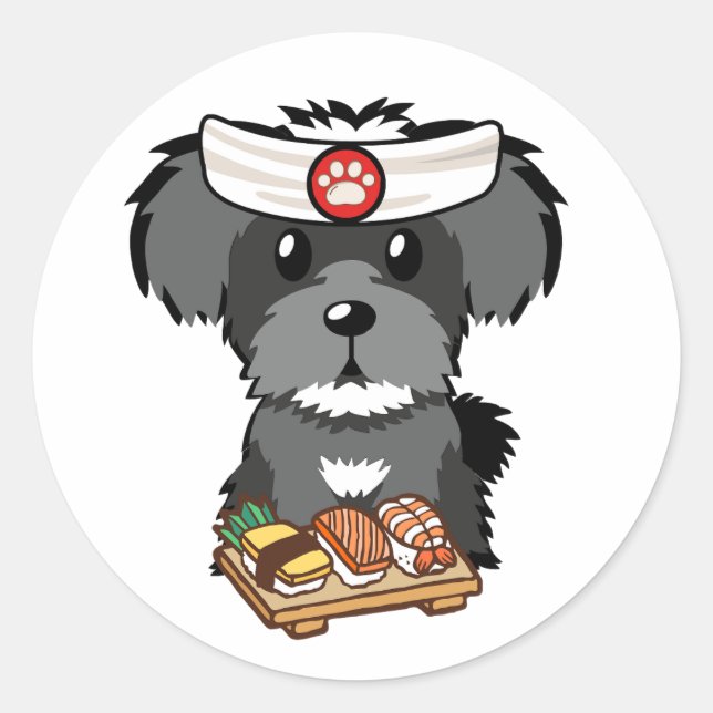 Adesivo Um cão esqunauzer engraçado é um chef de sushi (Frente)