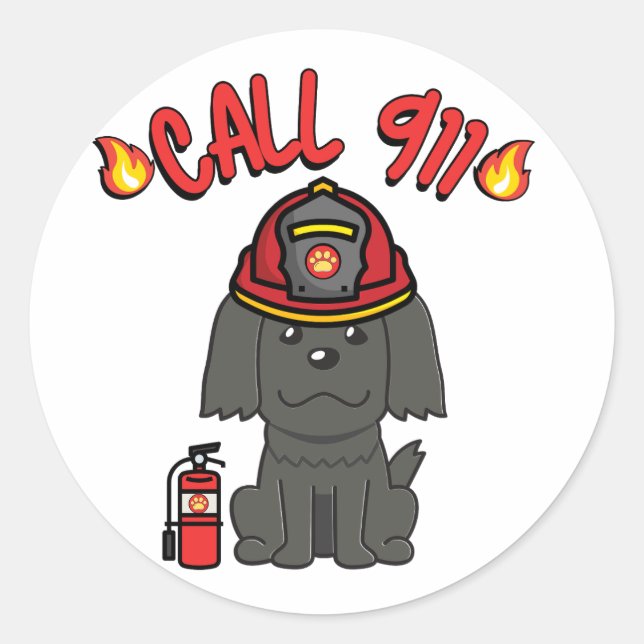 Adesivo Um cão negro engraçado é um bombeiro (Frente)