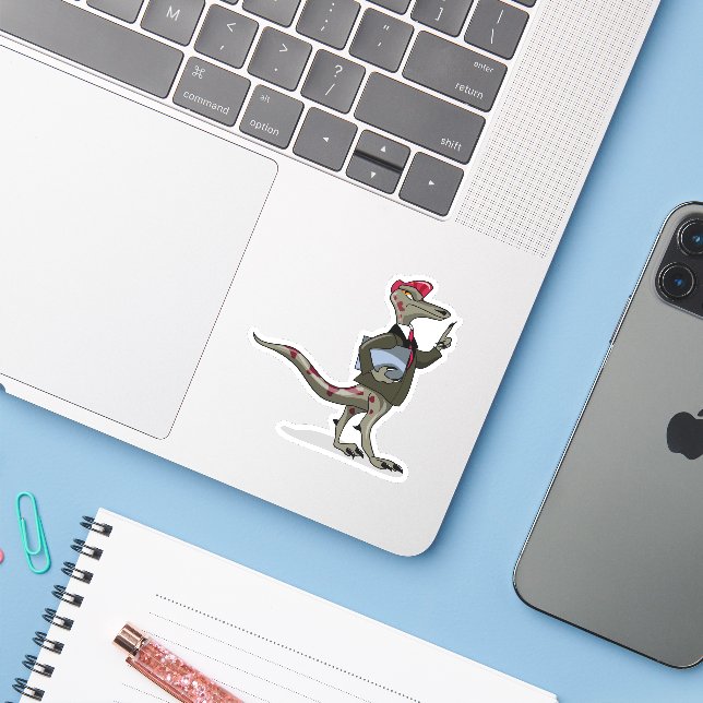 Adesivo Um Cartoon Iguanodon Clerk. (Notebook com iPhone)