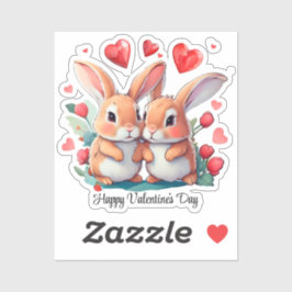 Adesivo Um casal de coelhos engraçados de aquarela