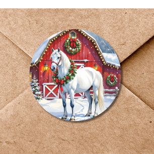 Adesivo Um Cavalo Branco Festivo e Natal de Celeiro de Inv